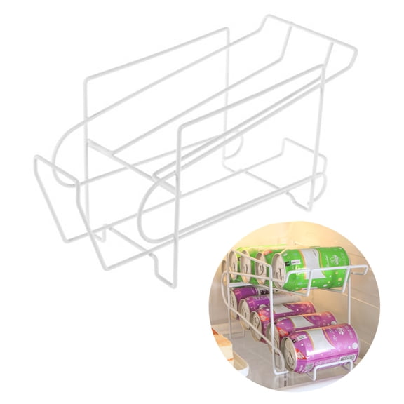 LNKOO Fridge Storage Rack, Double-Layer Can Soda Storage Rack Shelf Fridge Organizer Kitchen Drink Holder Rolling Design, Can Organizer White