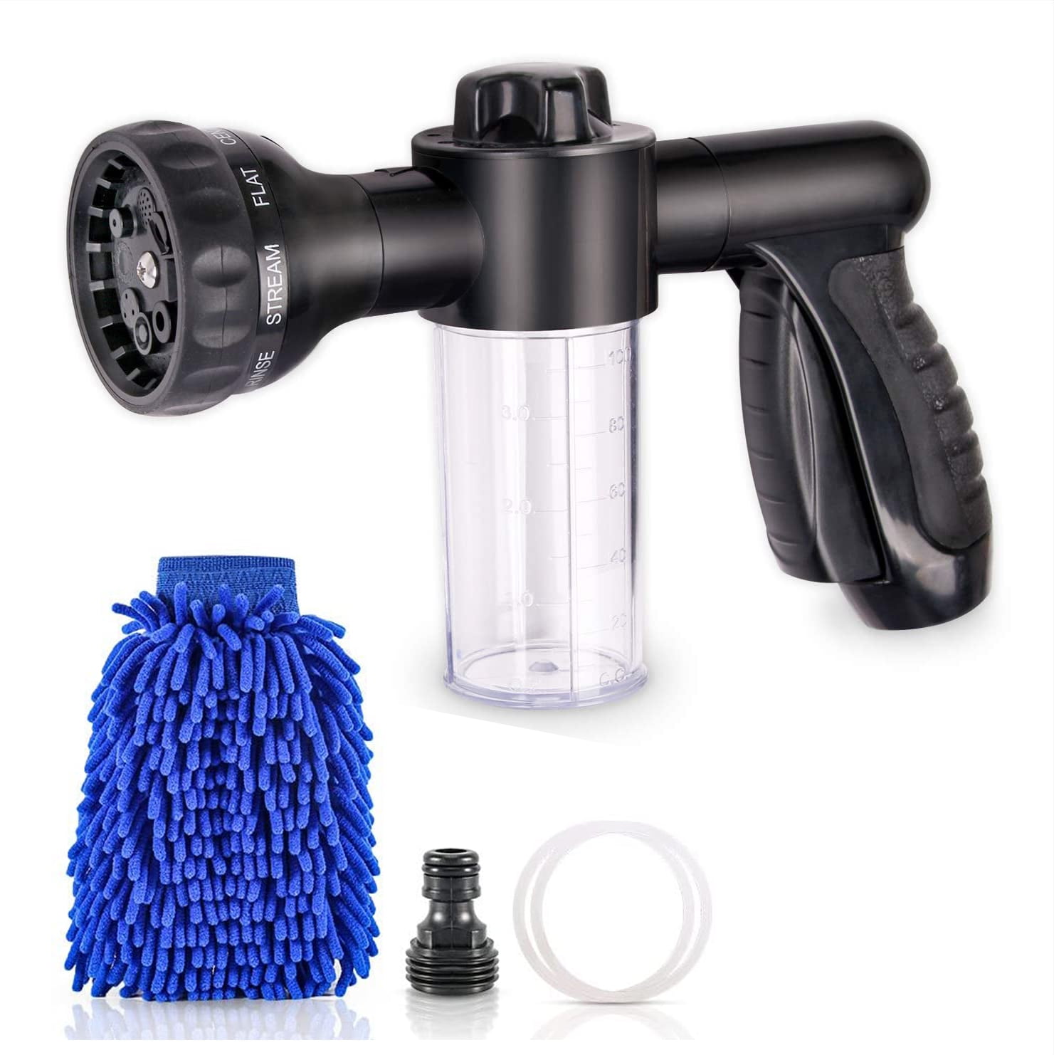 LNKOO Garden Hose Nozzle, High Pressure Hose Spray Nozzle 8 Way Spray Pattern with 3.5oz/100cc Soap Dispenser Bottle Snow Foam Gun for Watering Plants, Lawn, Patio, Car Wash, Cleaning,Showering Pet