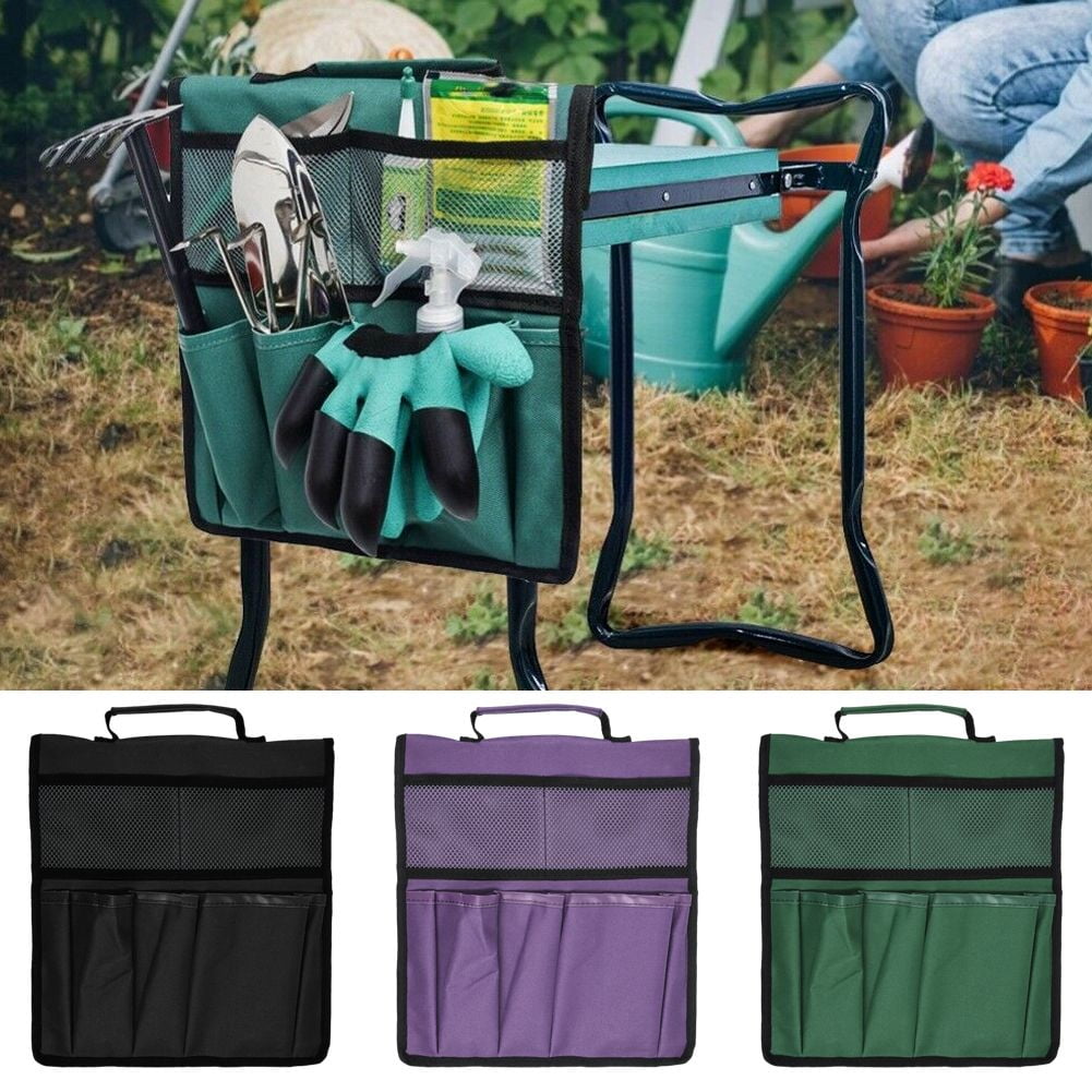 LNKOO Garden Kneeler Tool Bag Stool Pouch Seat Storage Tote Hanging Organizer, 600D Waterproof Portable for Outdoor Gardening, 12” x 13“Cart Storage Pouch Toolkit (Black, NOT Include Kneeler)