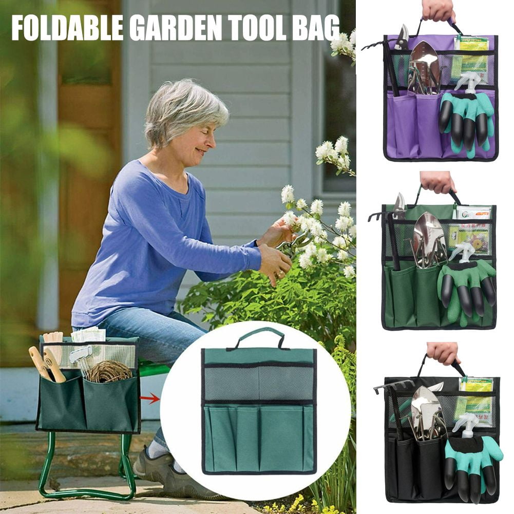 LNKOO Garden Kneeler Tool Bag Stool Pouch Seat Storage Tote Hanging Organizer, 600D Waterproof Portable for Outdoor Gardening, 12” x 13“Cart Storage Pouch Toolkit (Green, NOT Include Kneeler)