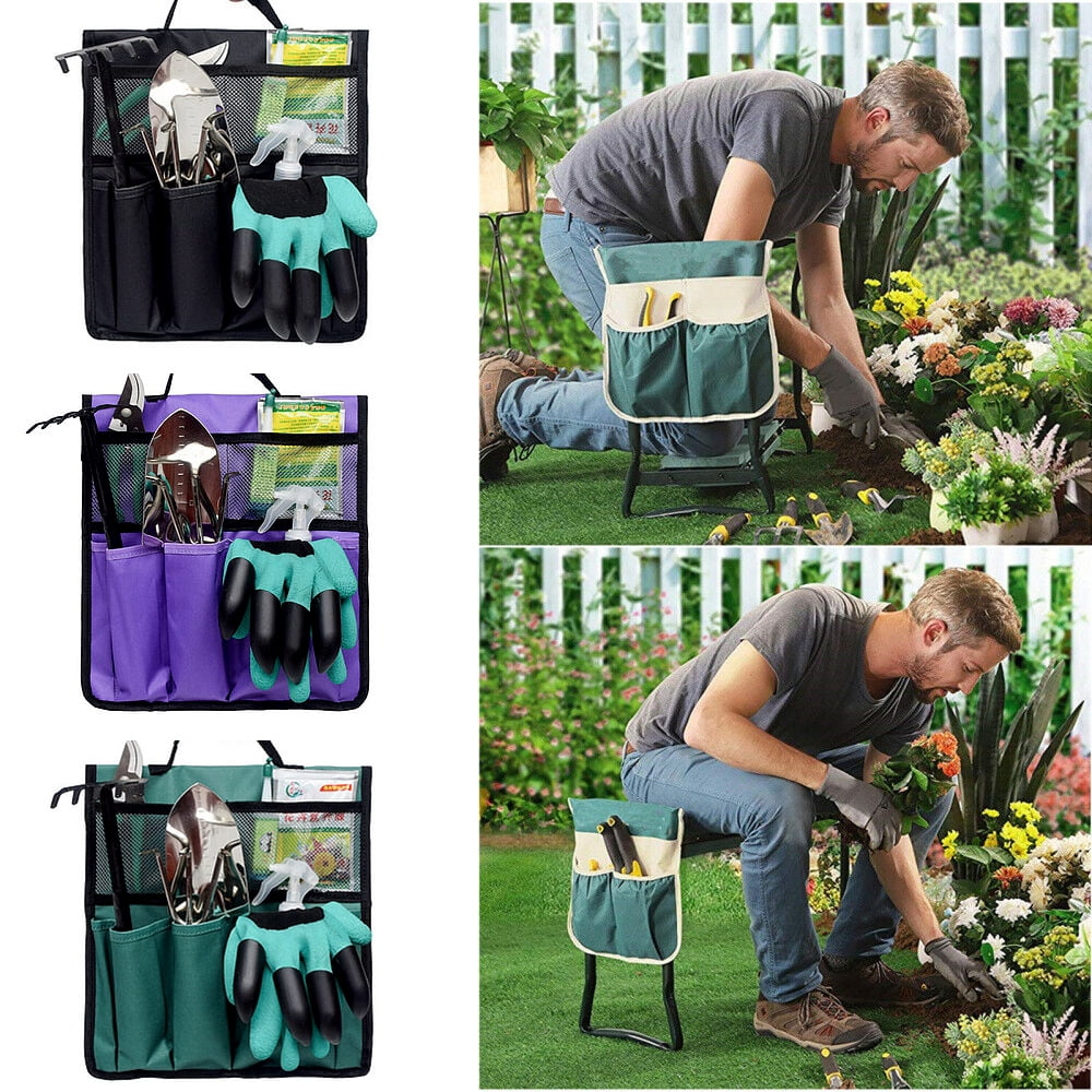 LNKOO Garden Tool Bag Unisex Garden Kneeler Tool Oxford Bags Gardening Gift Multi-use Portable Garden Tool Bag Garden Supplies Tool Bag with Handle for Indoor and Outdoor(Black, NOT Include Kneeler)