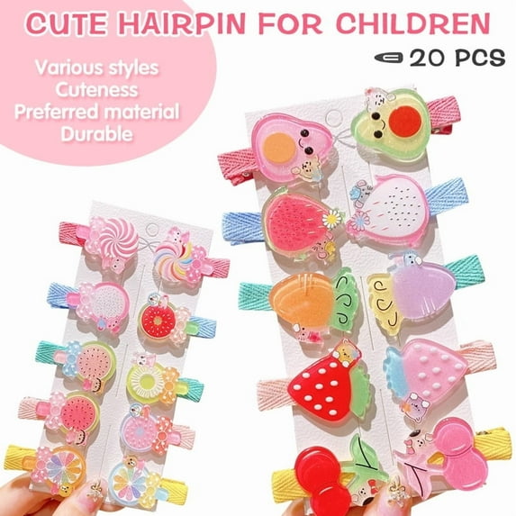 LNKOO 20 Pcs Hair Clips for Girls,1.5Inch No Slip Metal Lined Alligator Hair Clips Barrettes for Kids Teens Women, Cute Candy Color Cartoon Design Hair Pins (Fruit &Lollipop)