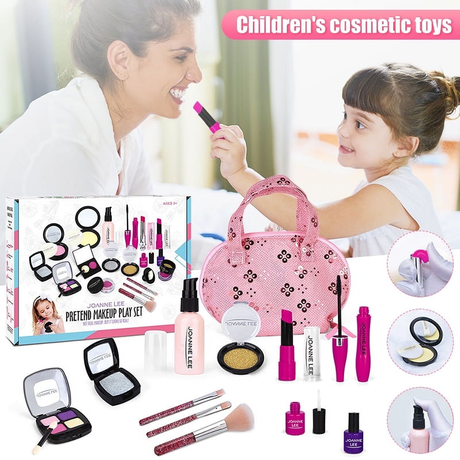 LNKOO Girls Pretend Play Makeup Sets Fake Make Up Kits with Cosmetic Bag for Little Girls Birthday Christmas Gift Toy Makeup Set for Toddler Girls Age 2 3 4 5 6 Not