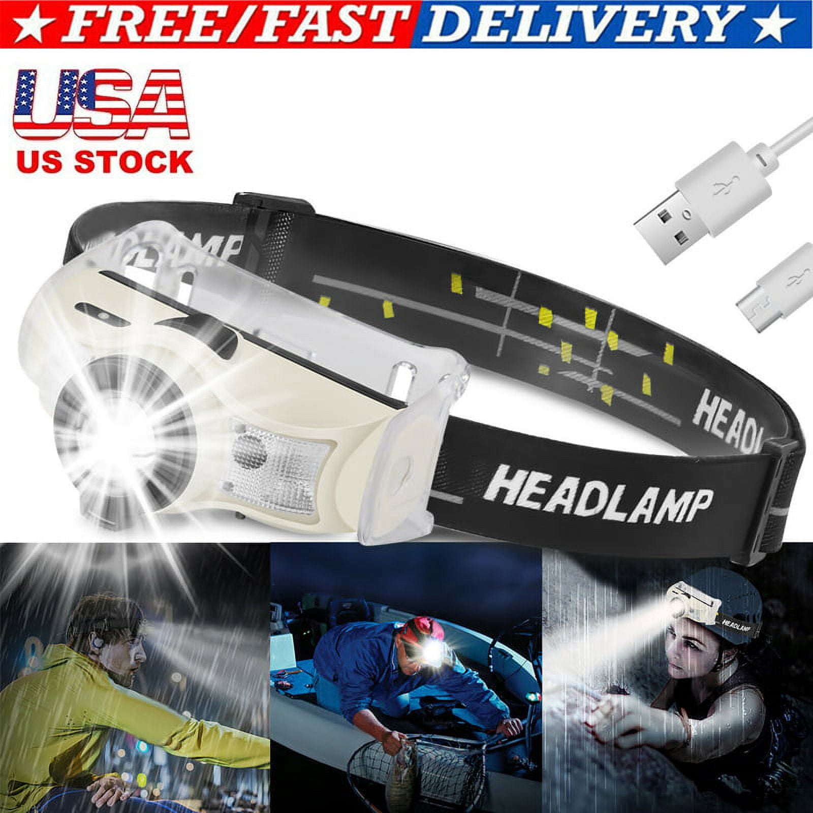 LNKOO Headlamp Flashlight, USB Rechargeable Led Head Lamp, Waterproof Headlight with 5 Modes and Adjustable Headband, Perfect for Camping, Hiking, Outdoors, Hunting