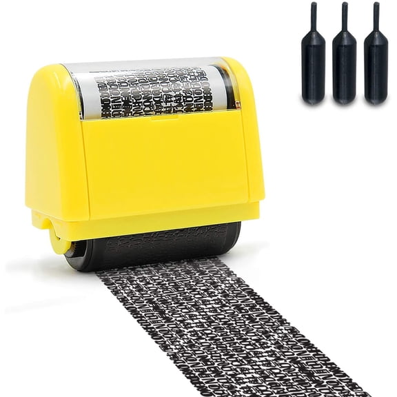 LNKOO Identity Protection Roller Stamps Wide Kit,Designed for Secure Confidential ID Blackout Security, Anti Theft and Privacy Safety (Yellow)