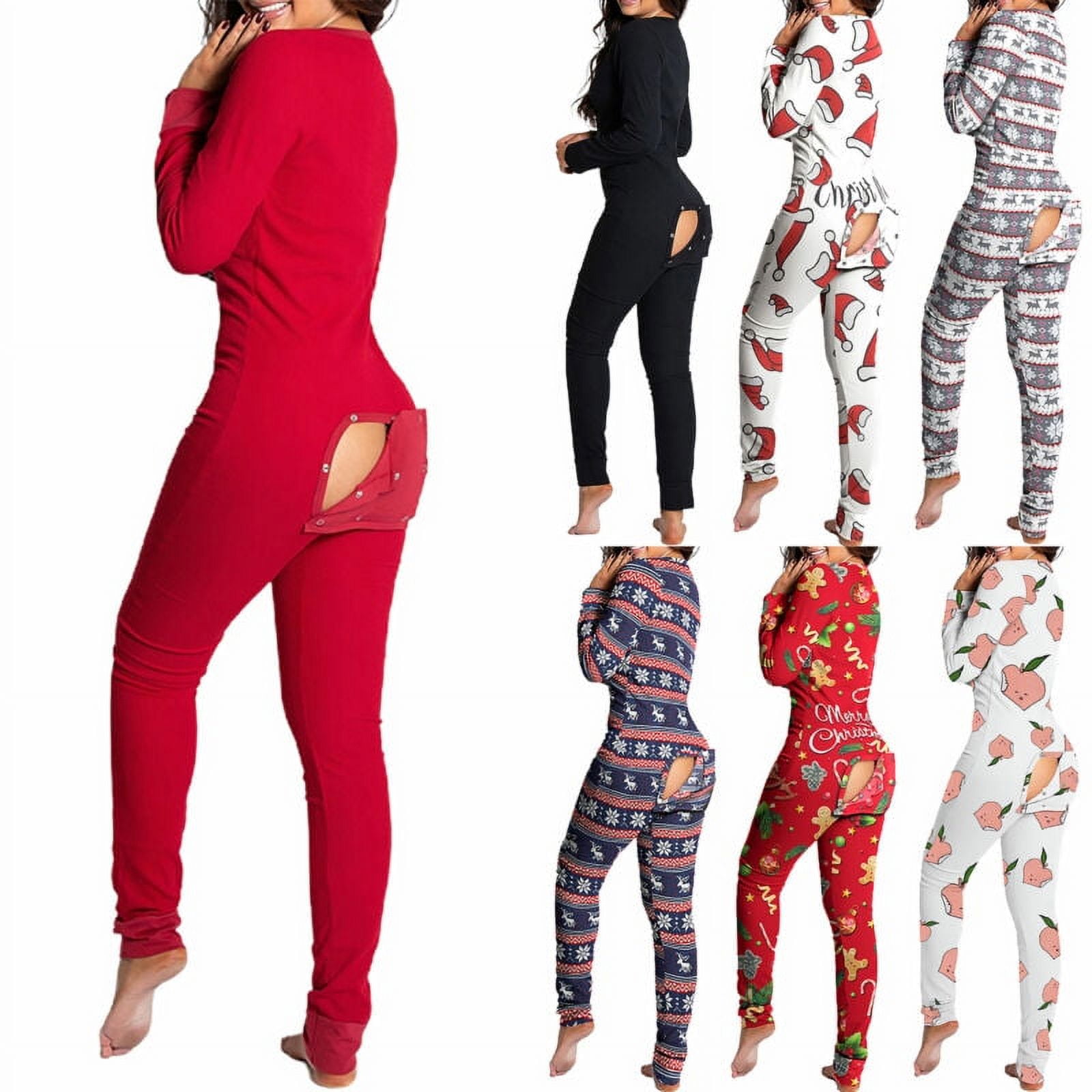 LNKOO Jumpsuit for Women Sexy Rompers Long Sleeve Pajama Bum Open Homewear Button Flap Bodysuit Walmart