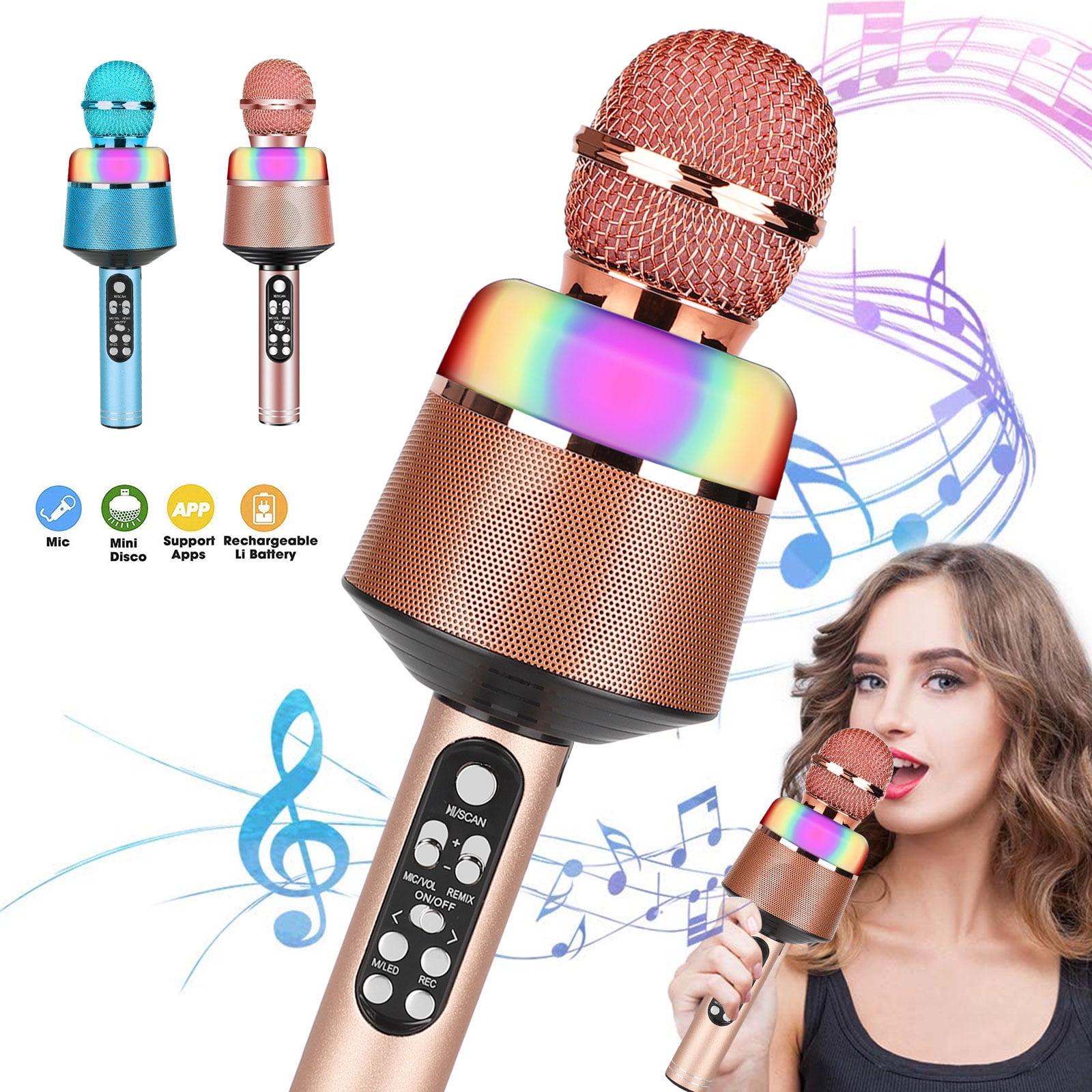 LNKOO Karaoke Bluetooth Wireless Microphone , 5 in 1 Portable Singing Machine Speaker for Android/iPhone/PC, Portable Microphone for Kids, Best Gifts Toys for Kids, Girls, Boys and Adults