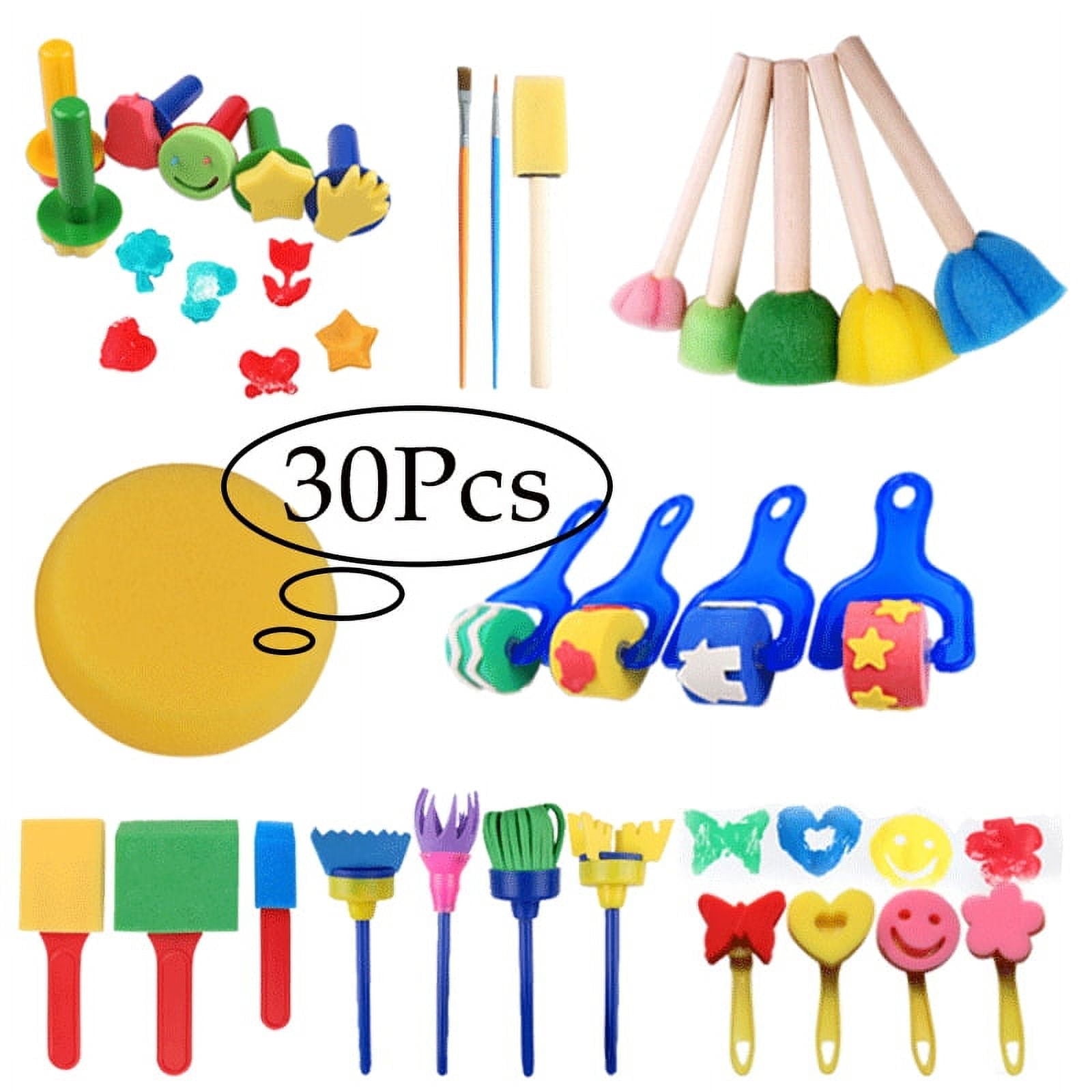 LNKOO Kids Early Learning Sponge Painting Brushes Kit, 30 Pieces Sponge Drawing Shapes Paint Craft Brushes for Toddlers Assorted Pattern-nontoxic-100% Baby Safe