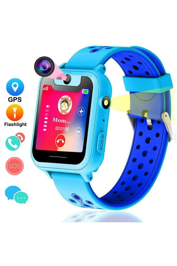 Kids GPS Anti-Lost Smart Watch,1.54 inch Touch Screen SOS GPS Location Flashlight with HD Camera Playing Games UI Dial SOS Emergency Alarm Low-Power Alarm Function (Blue)