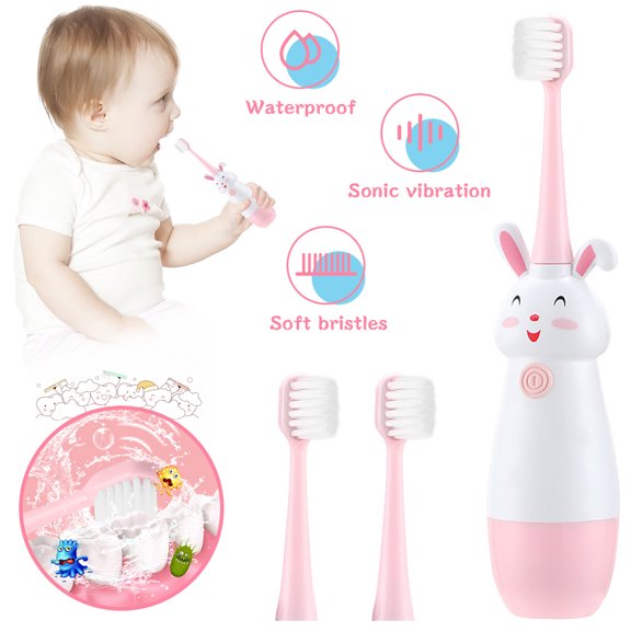 LNKOO Kids Sonic Electric Toothbrush, Battery Powered Cartoon Soft Toothbrush with 3 Replaceable Brush Head for Children Toddlers for Boys&Girls Age 3-12-Deep Clean for Kids
