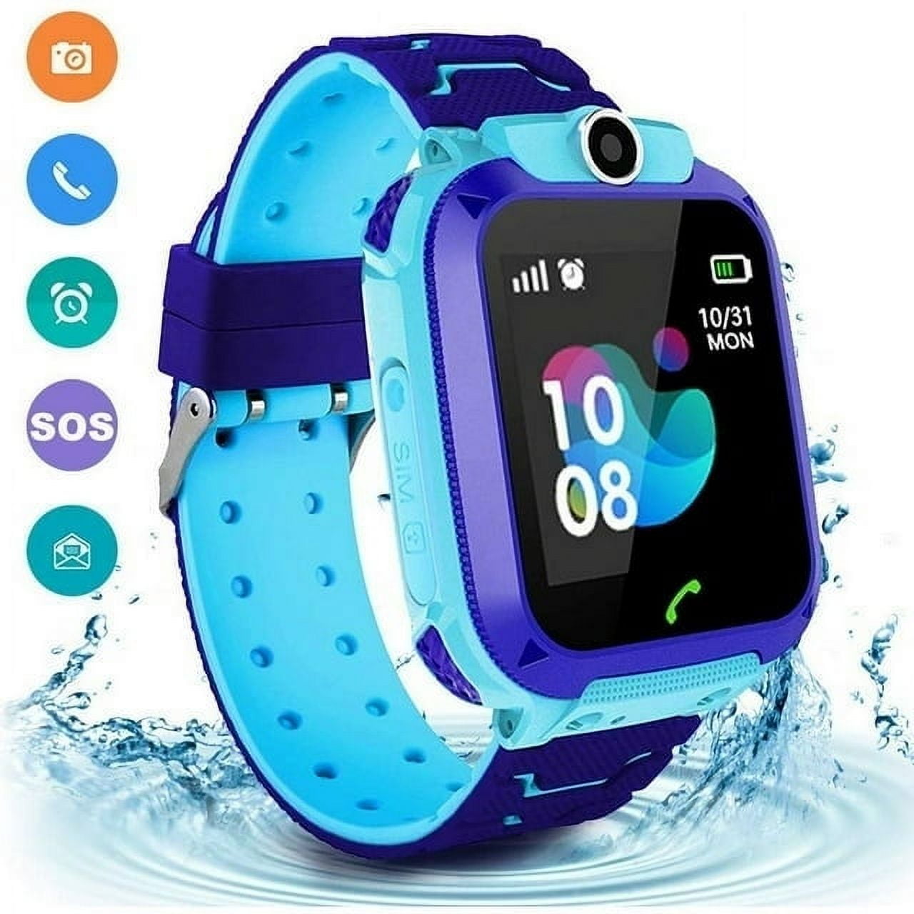 Lnkoo Kids Smartwatch Waterproof 1.44 Blue Silicone Case with Blue Sport Band Walmart