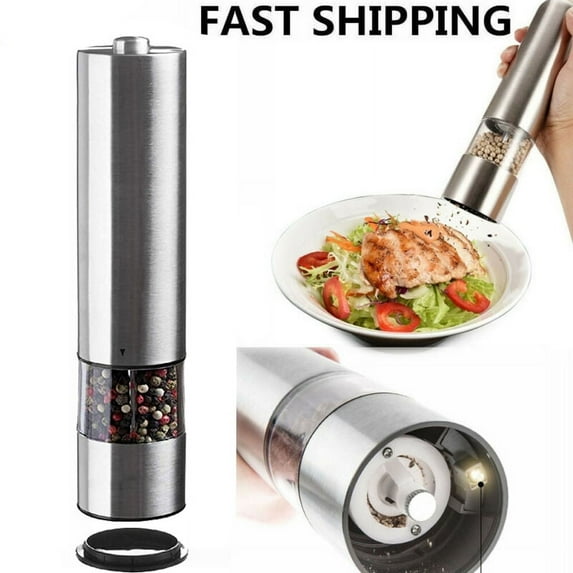 LNKOO Kitchen Electric Pepper/Salt Grinder - Battery Powered Stainless Steel Salt or Pepper Mill - Tall Power Shaker - Automatic Grinder with light - Adjustable Ceramic Coarseness