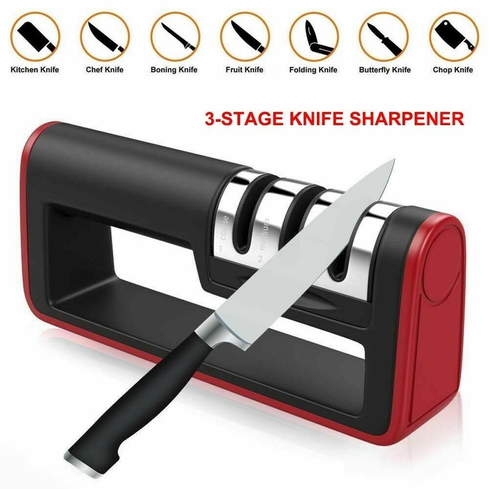 LNKOO Knife and Scissor Sharpeners, 2019 NEW Kitchen Knife Sharpener, 3-Stage Knife Sharpening System Tool, Non-slip Base Kitchen Knife Sharpeners, Safe and Easy to Use