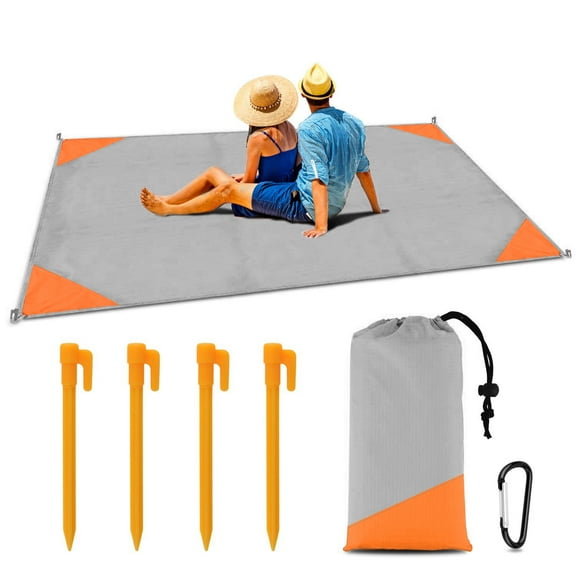 LNKOO Large Beach Blanket Sand Proof Oversized Waterproof Travel Upgrade Beach Mat Sand Free Folding Washable Outdoor Picknick with 4 Stakes& 1 Carabiner (79" x 55")
