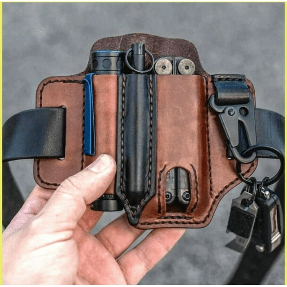 LNKOO Leather Sheath for Belt, Tool Leather Sheath for Knife, Knife Leather Sheath for men, Multitool Sheath for Leatherman, Flashlight Holster EDC Pocket Organizer with Key Holder (Brown)