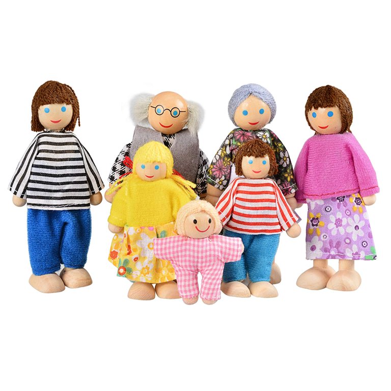 Wooden Doll House Family, Doll Family Pretend Play Figures Skill  Development 7 Dolls For 1:12 Dollhouse