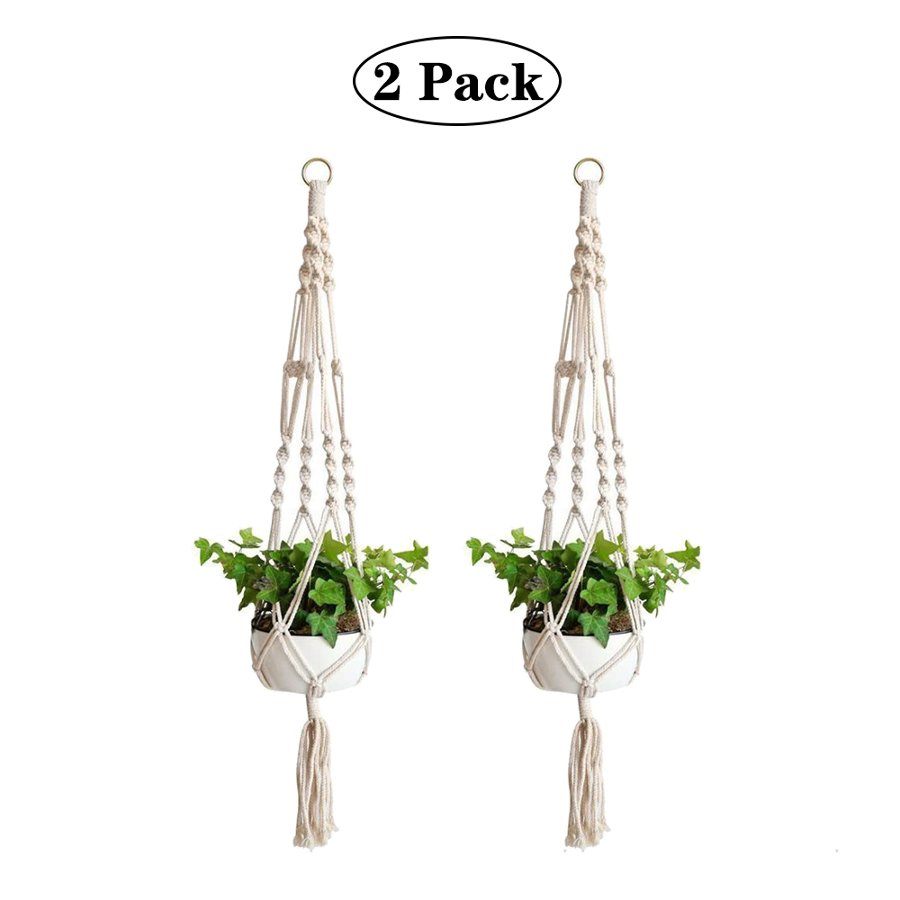 LNKOO Macrame Plant Hanger, 2 Pack Plant Hanger, Cotton Rope Plant Hangers Indoor Outdoor, 4 Legs Plant Hanger Brackets, Flower Pot Hanging Plant Holder for Home Decorations 41 Inches - image 1 of 7