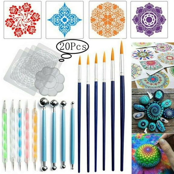 LNKOO Mandala Dotting Tools Kit - 20 PCS Dotting Tools Stencil Mandala Stencil Ball Stylus Brushes Paint Tray, Dotting Tool Set for Drawing, Transfer Paper, Pottery Clay Craft