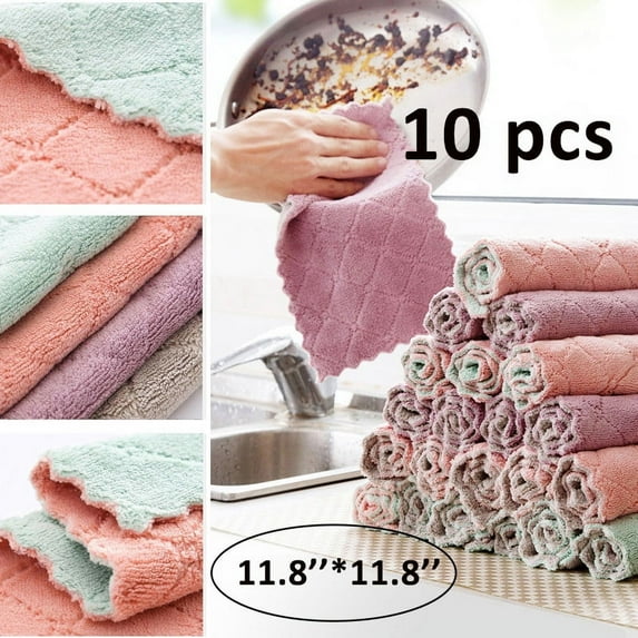 LNKOO Microfiber Cleaning Cloth, Kitchen Towels - Double-Sided Microfiber Towel Highly Absorbent Multi-Purpose Dust and Dirty Cleaning Supplies for Kitchen Car Cleaning - Dish Towels (Pack of 10)