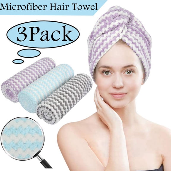 LNKOO Microfiber Hair Towel Wrap for Women, Absorbent Microfiber Towel for Hair - Quick Dry Hair Towel - Hair Drying Towel for Curly, Long & Thick Hair (10*25'') - (Light Blue+Light Purple+Gray)