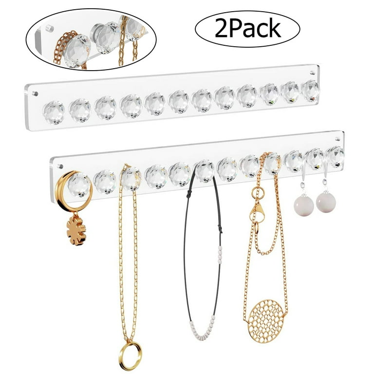 Lnkoo Necklace Hanger, 2 Pack Arylic Necklace Holdr Wall Mounted Jewelry Organizer with 12 Diamond Shape Hooks,Hanging Jewelry Necklace,Best Gift for