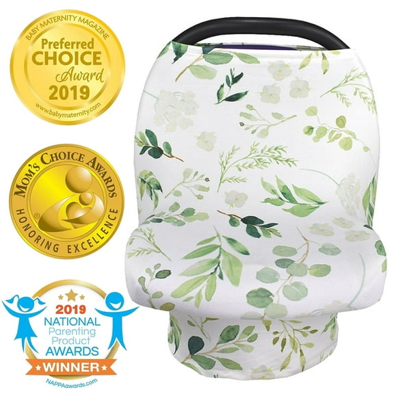 LNKOO Nursing Breastfeeding Cover, Soft Cotton Mulit-Use Cover for Baby Breast Feeding Essentials, Baby Car Seat Canopy, Stroller, Shopping Cart Cover, Nursing Scarf-Green Leaf