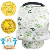 LNKOO Nursing Breastfeeding Cover, Soft Cotton Mulit-Use Cover for Baby Breast Feeding Essentials, Baby Car Seat Canopy, Stroller, Shopping Cart Cover, Nursing Scarf-Green Leaf