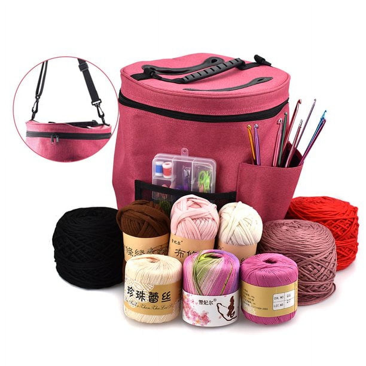 LNKOO Organizer Bag for Knitting Projects, Large Tote Bag for Storage Yarn Supplies, Organizer Tote for Weave Tools Crochet Accessories Needles/Hooks, Lightweight Holder with Adjustable Strap