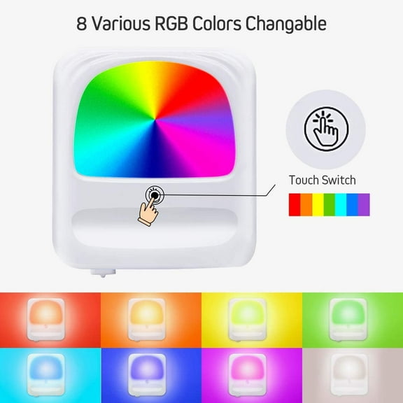 LNKOO Plug in LED Night Light - Adjustable Brightness Automatic Dusk to Dawn Sensor Night Lights for Kids, Touch Dimmable RGB Colour Changing LED Night Light for Bedroom, Kitchen, Hallway, Stairs