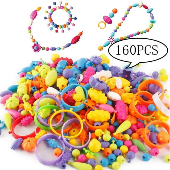 LNKOO Pop Beads 160PCS Jewelry Making Kit Toys for 3 4 5 6 7 8 Year Old Girls, Kids Pop Snap Beads Set to Make Hairband Necklace Bracelet and Art & Craft Creativity DIY Set Christmas Birthday Gifts