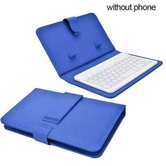 LNKOO Portable Wireless Bluetooth Keyboard with Leather Case, Universal Keyboard with Portfolio Flip Case and Stand, Cover with for 4.5''-6.8'' iOS, Android and Windows Smart Phones (Deep blue)