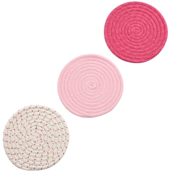 LNKOO Pot Holders Set Trivets Set 100% Pure Cotton Thread Weave Hot Pot Holders Set (Set of 3) Stylish Coasters, Hot Pads, Hot Mats, Spoon Rest For Cooking and Baking by Diameter 7 Inches (Pink)