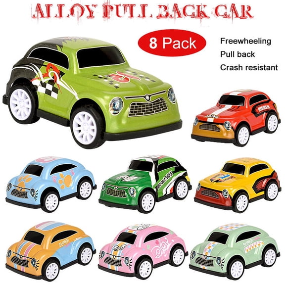 LNKOO Pull Back Vehicles,8 Pack Friction Powered Pull Back Car Toys, Vehicles and Racing cars Mini Car Toy For Kids Toddlers Boys,Pull Back and Go Car Toy