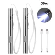 LNKOO Rechargeable Mini Flashlight, 2Pcs Stainless Steel High Lumen Mini LED Tactical Penlight Flashlight with Battery and Cable for Camping Outdoor Work Repair
