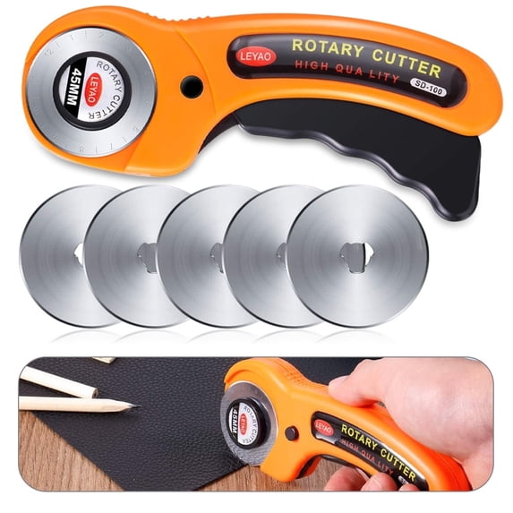LNKOO Rotary Cutter, Professional 45mm Rotary Fabric Cutter With 5 Blade, Rotary Cutter for Fabric, Card Paper Sewing Quilting Roller Fabric Cutting Tailor Scissors Tool Dress Clothes Making DIY Tool