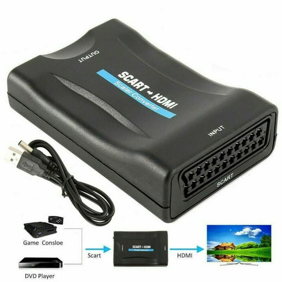 LNKOO Scart to HDMI Audio Video Converter Scaler Adapter 720P 1080P With USB Cable, Scaler Converter