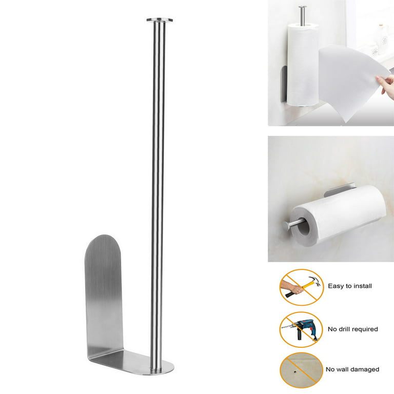 Lnkoo Self Adhesive Paper Towel Holder - Under Cabinet Paper Towel Rack for Kitchen, SUS304 Brushed Stainless Steel (No Drilling), Size: 26, Silver