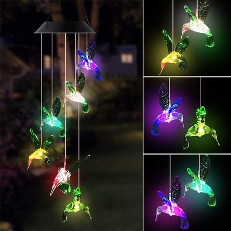 LNKOO Solar Hummingbird Wind Chime Color Changing Solar LED String Lights Outdoor Mobile Hanging Patio Light for Home, Patio, Garden, Yad, Porch, Window