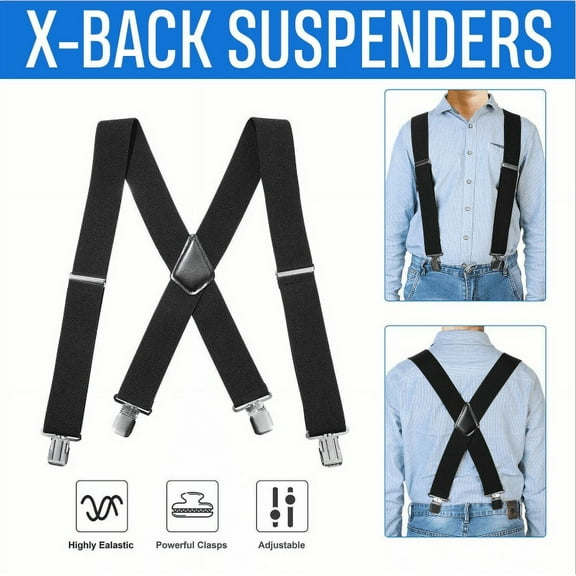 LNKOO Suspenders for Men Leather End Elastic Tuxedo Mens Suspenders Straps 2" Wide Adjustable X Back Suspender