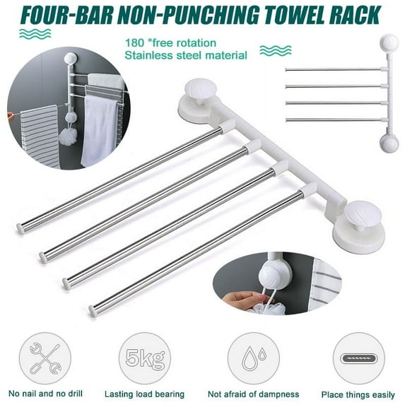 LNKOO Swing Towel Rack Wall Mounted Rotatable Towel Holder 4-Bar Kitchen Shelf Towel Hanger bathroom accessories -Towel Hanger Space Saving Towel Racks,No Drill Towel Rack for Bathroom, Kitchen