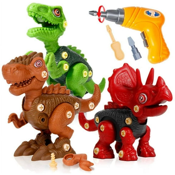 LNKOO Take Apart Dinosaur Toys for Kids, Dino Building Learning Toys Set with Electric Drill, Including T Rex, Triceratops, Velociraptor, Construction STEM Gift for 3 4 5 6 7 Year Old Boys Girls