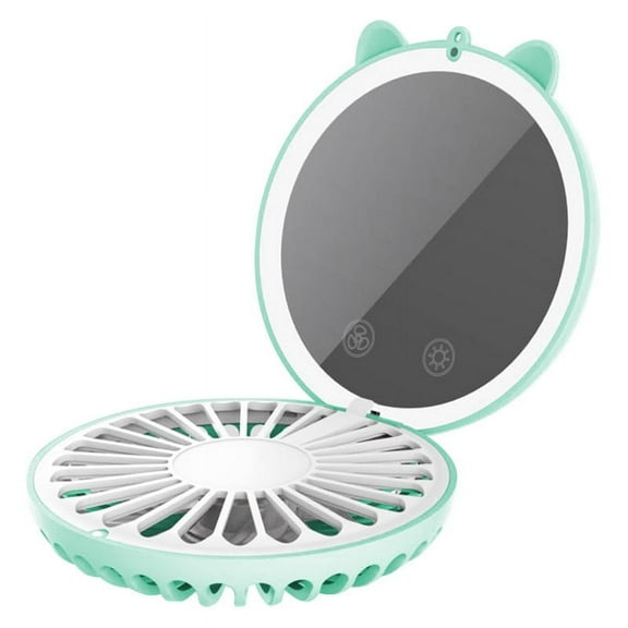 LNKOO USB Makeup Mirror Small Fan Mini Folding Portable Fan Led Fill Light Handheld Fans (Green)