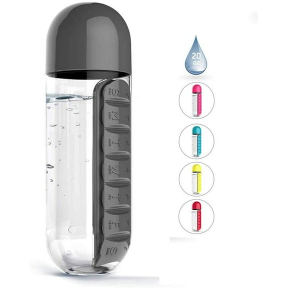 LNKOO Water Bottle with Weekly Pill Holder, Day Marker Reminder Portable Inserted Pill Case Bottle for Travel, Office, Outdoor, 20oz