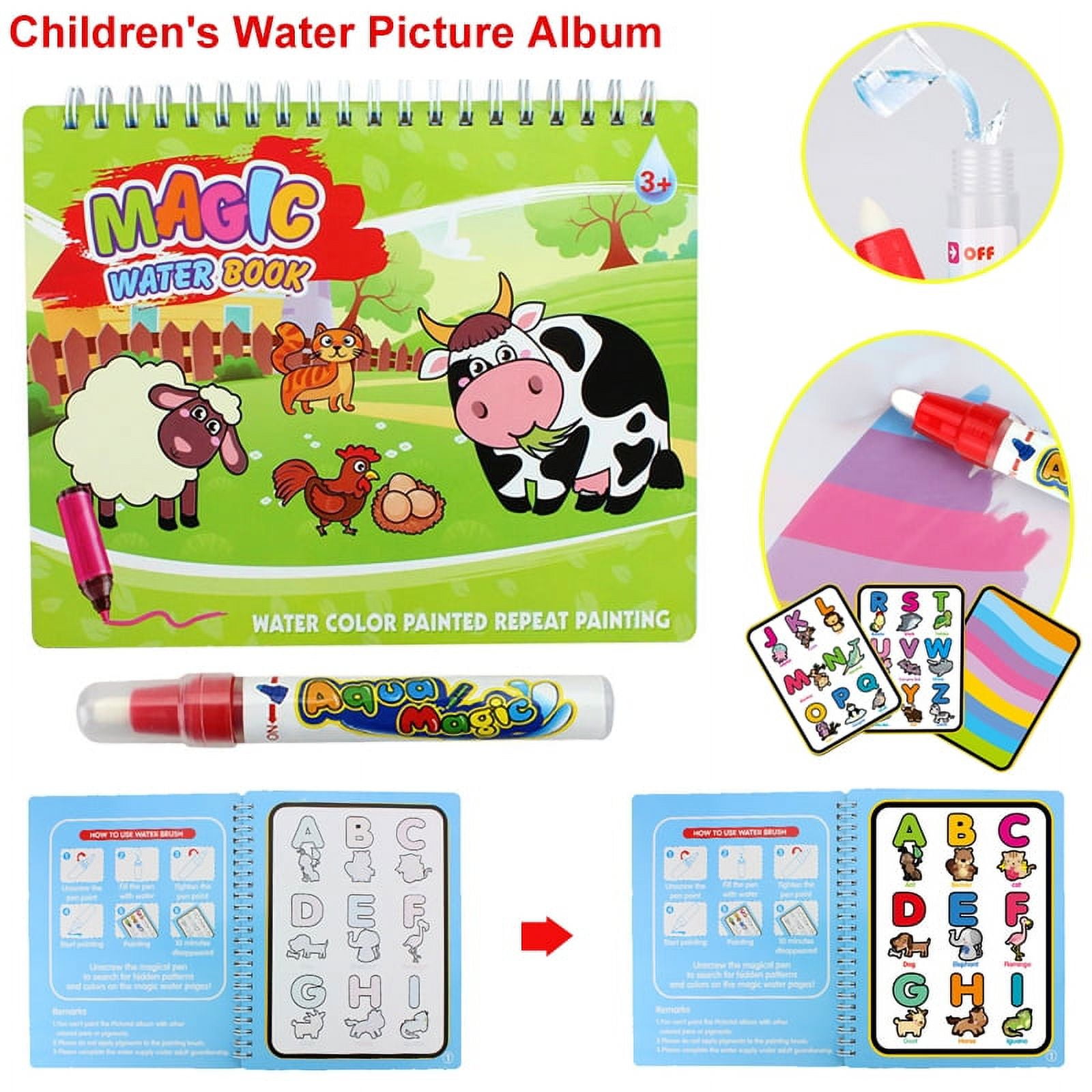 LNKOO Water Drawing Mat，Water magic Books Reusable Water-Reveal Activity  Pads Water Coloring Books Aqua Drawing Painting Toy Travel Kits with Pens  for Kids (Letter) 