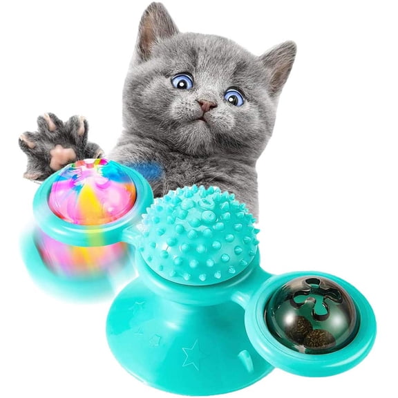 LNKOO Windmill Cat Toy with with Catnip Ball and Small Bell, Turntable Rotating Interactive Cat Windmill Toys with Suction Cup