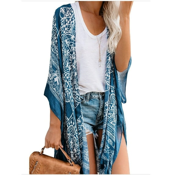 LNKOO Women's Chiffon Loose Kimono Cardigan Swimsuit Cover Ups Bikini Beachwear