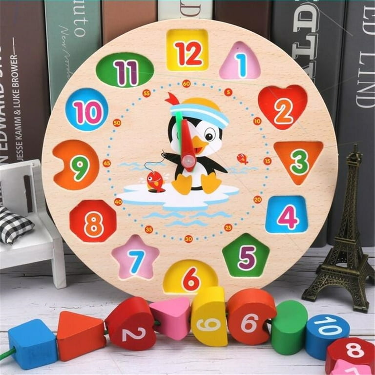 LNKOO Wooden Shape Sorting Clock Teaching Time Clock Shape Sorting