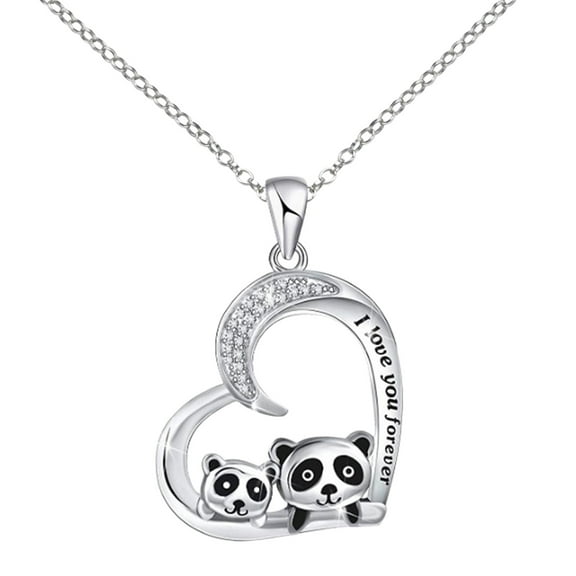 LNM0QLPDBS Gifts for Women Cute Animal Heart Necklace for Women I Love You forever Mother and Daughter Panda Necklace Silver Panda Rhinestone Necklace Charm Necklace