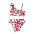 thumbnail image 1 of LNMQLPDBS 2 Piece Girls One Shoulder Swimsuits Kids Strawberry Graphic Printed Ruffle Trim Bathing Suits Beach Pool Swimwear Summer Beach Cute Outfit for Toddler Girls Beachwear for Seaside﻿ ﻿, 1 of 6