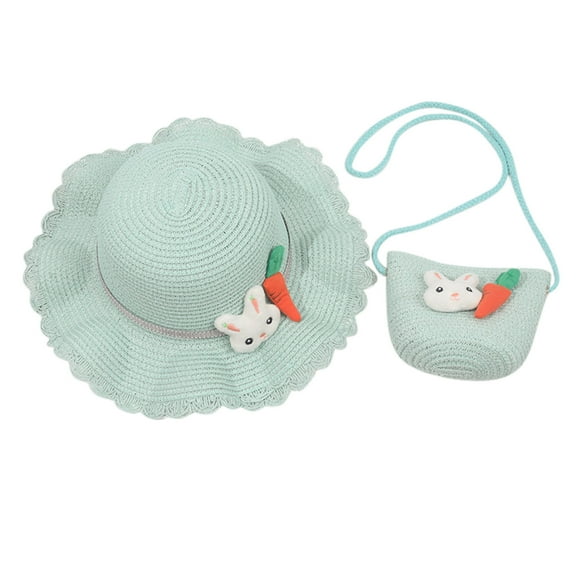 LNMQLPDBS 2pcs Summer Hat Bag Set Bunny Doll Straw Sun Hat & Rabbit Shoulder Bag for Kids Activities Outdor Easter Hats for Girls Summer-Outdoor Sunshade Hat Beach Hat for Holiday